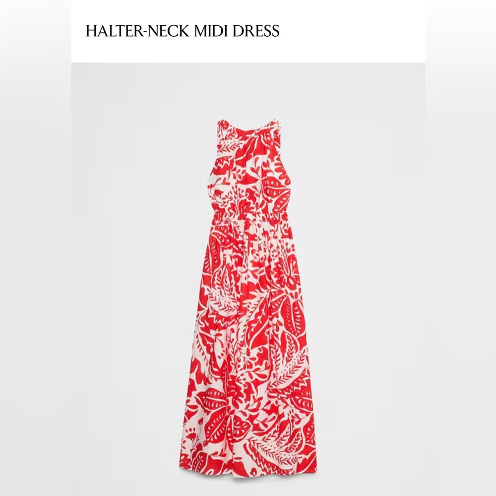 Banana Republic Factory Red and White Halter Midi Dress